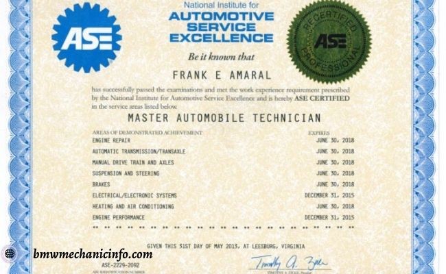 BMW master mechanic has ASE certification